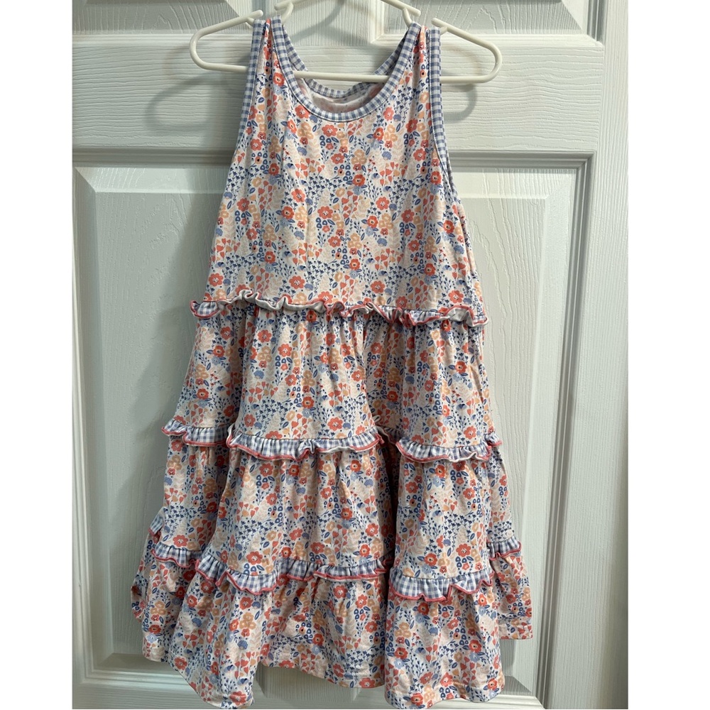 Floral tiered Girls dress, size 5-6, Serendipity by Shrimp and Grits brand.